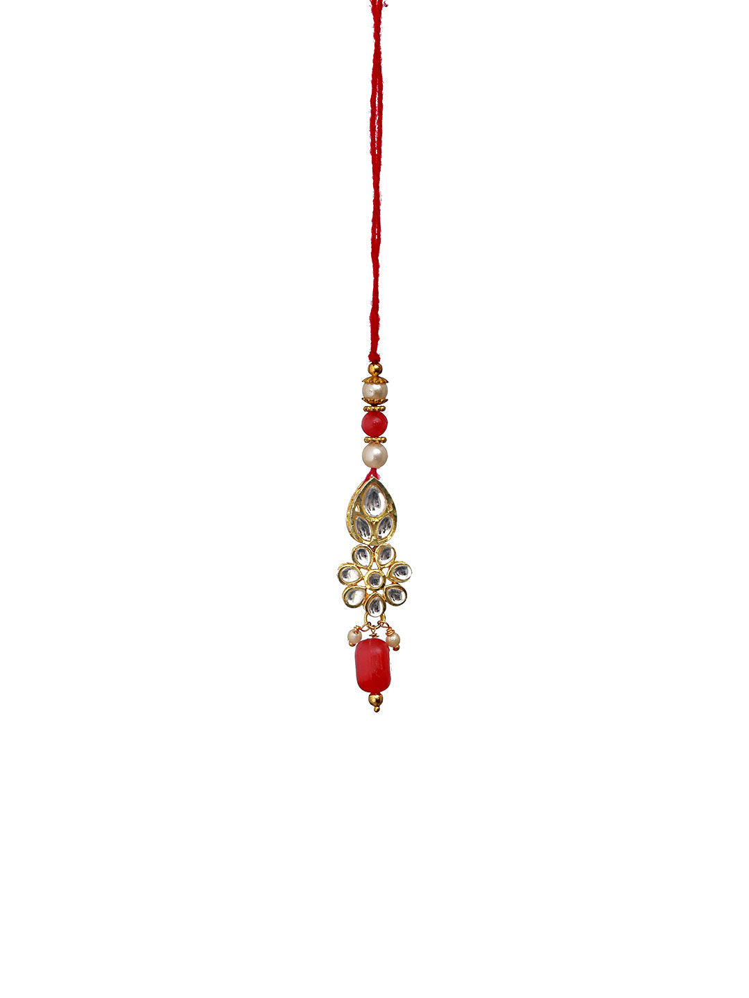 Set Of 2 Gold Toned & Kundan Studded Bhaiya & Bhabhi Rakhi With Roli & Chawal