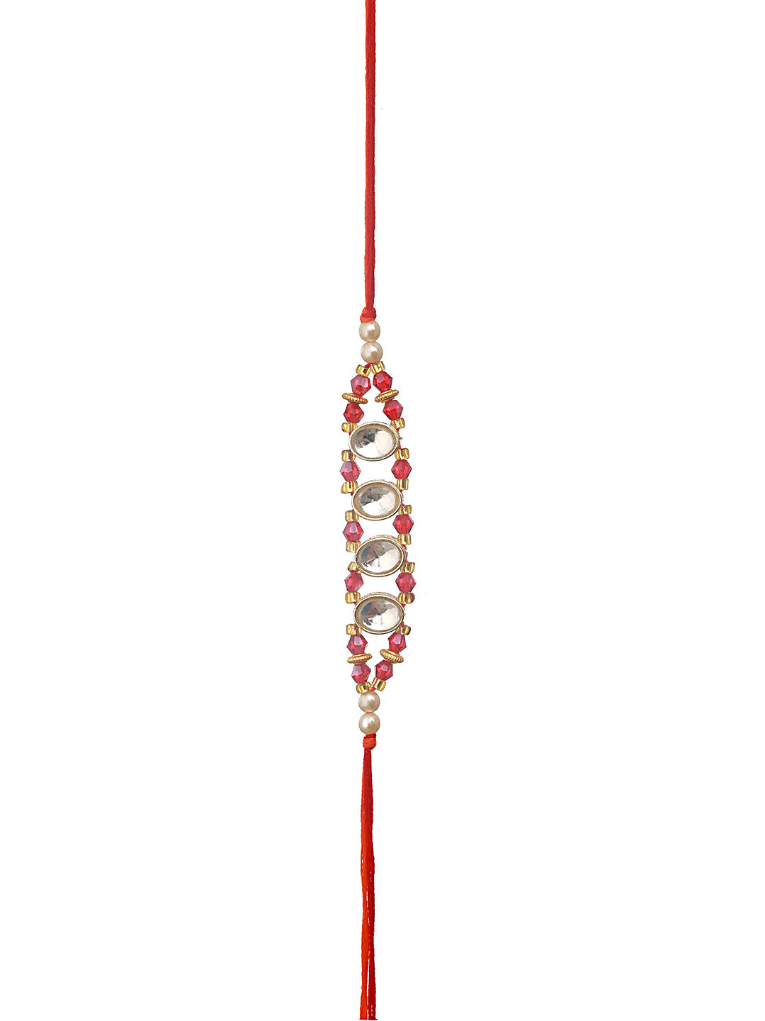 Jazz And Sizzle Set Of 2 Kundan Maroon Pearl Beaded Thread Rakhi With Roli Chawal