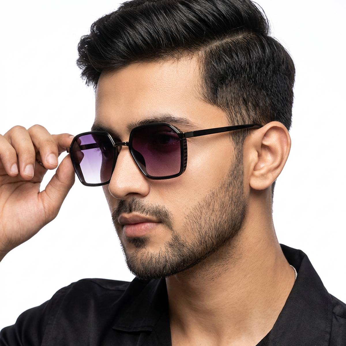 Eyejack Grey Square Sunglasses for Men and Women - Style L837 - worn by a male model (image 1)