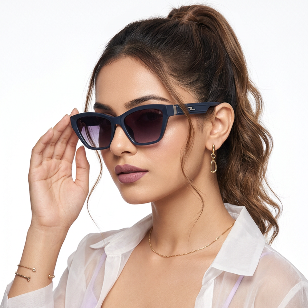 Eyejack Grey Clean Cateye Sunglasses for Men and Women - worn by a male model (image 3)