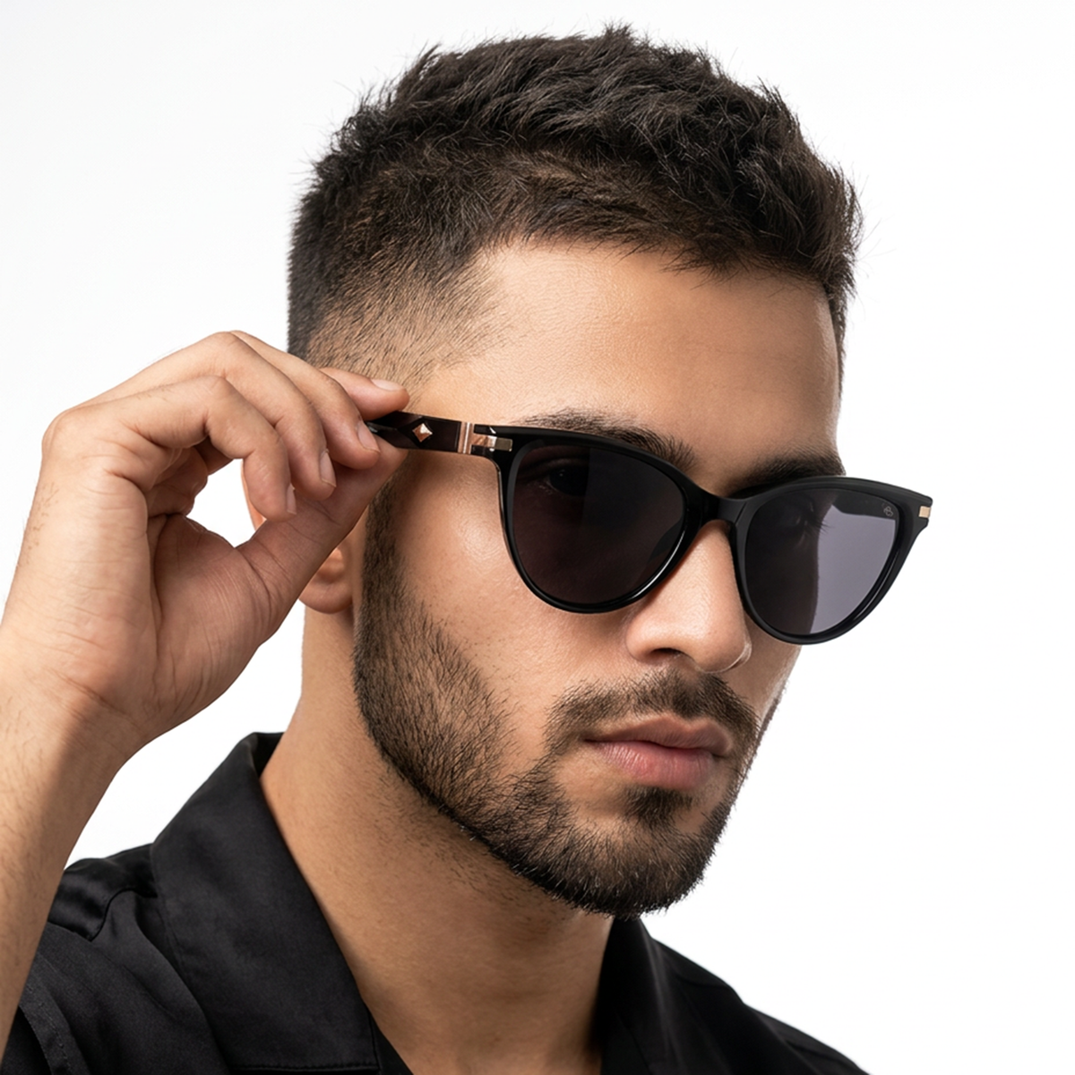 Eyejack Black Cateye Sunglasses for Men and Women - Style L814 - worn by a male model (image 1)