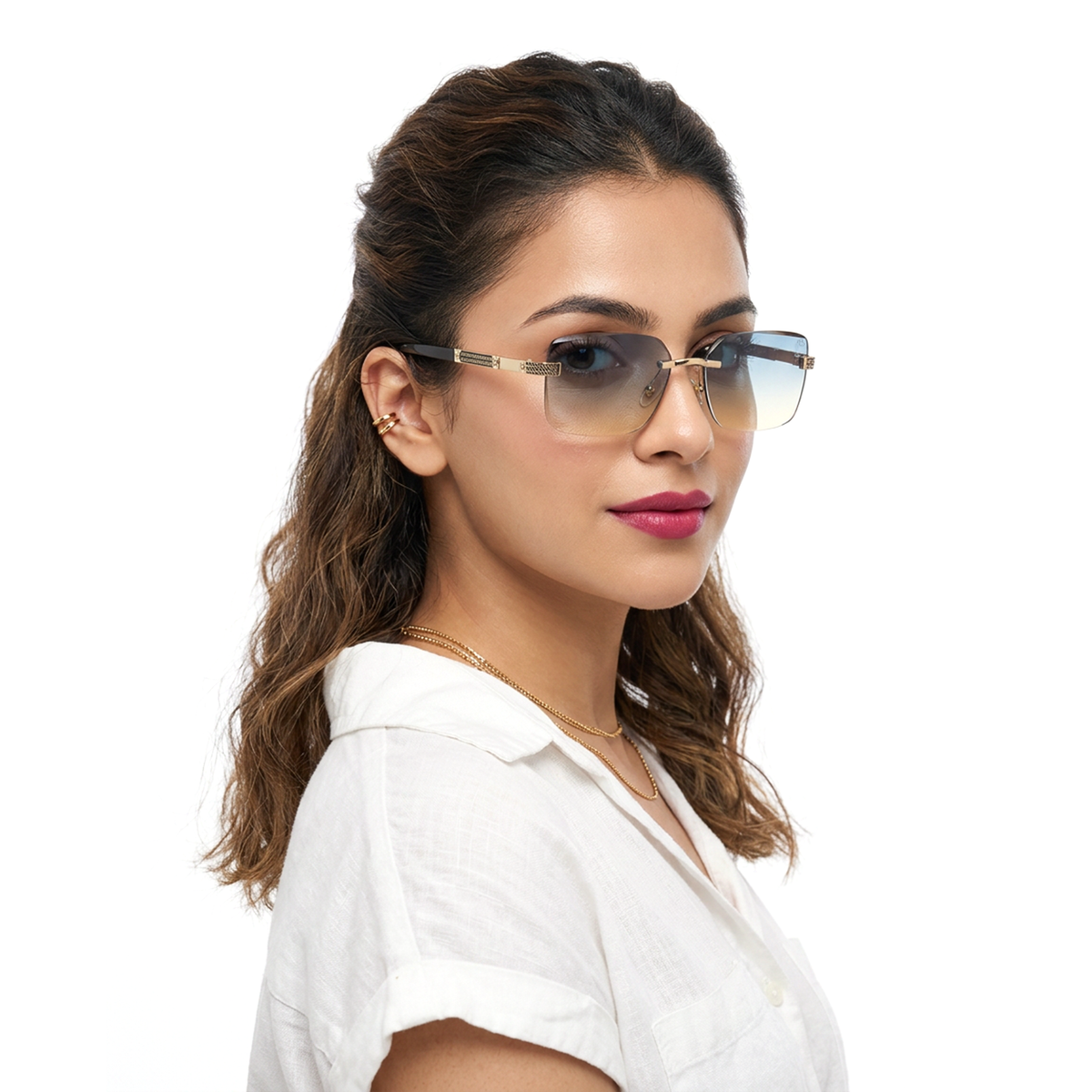 Essence Noble Golden Rimless Sunglasses for Men and Women - Style 2557 - worn by a male model (image 3)
