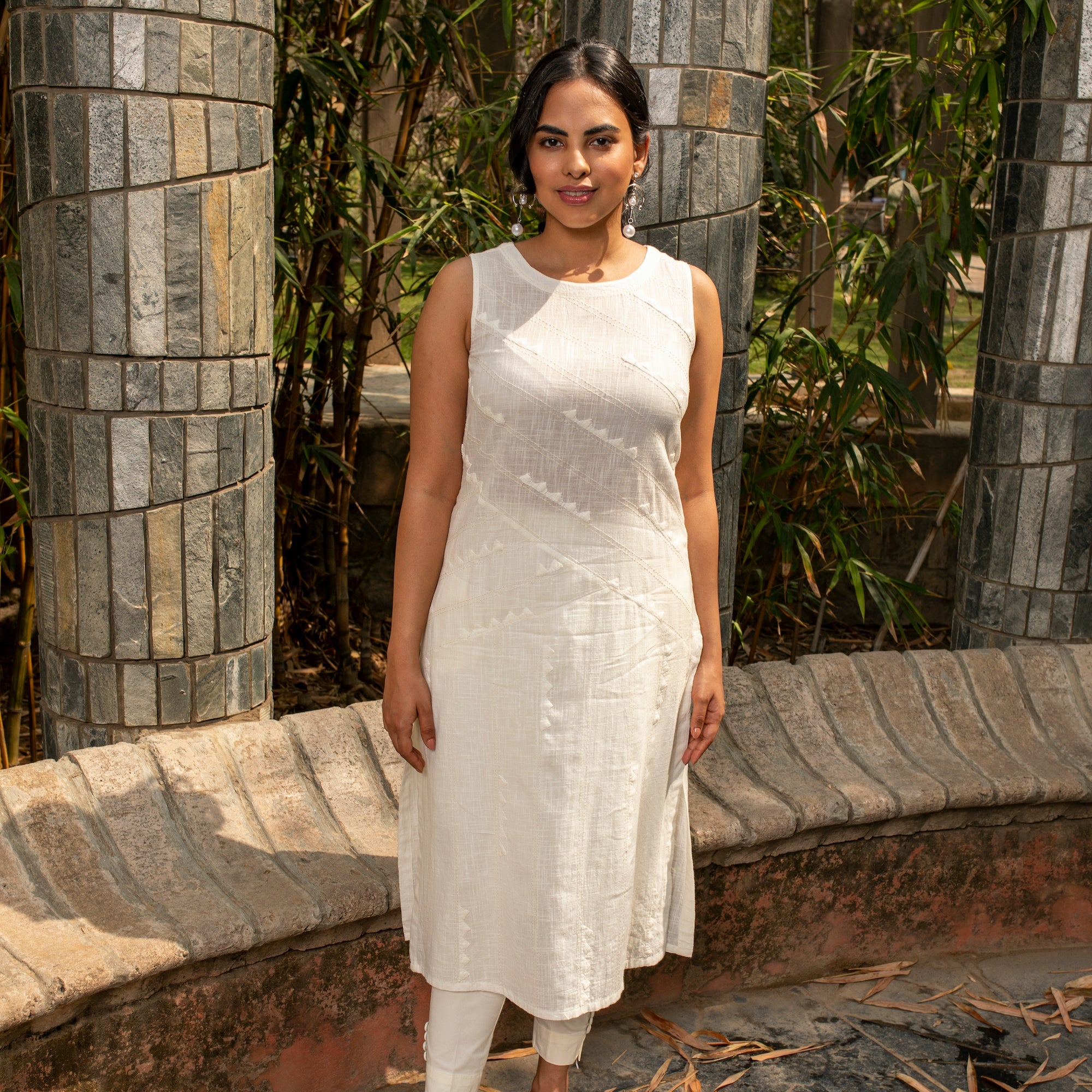 Pankh' Applique Kurta with Diagonal Paneling