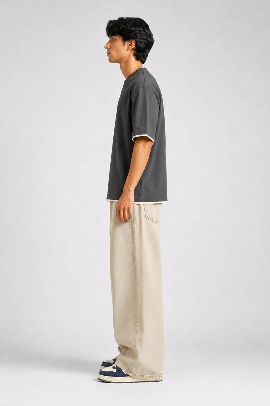 HUSTLE Men's Crew Neck Oversized Tees - Iron Gray