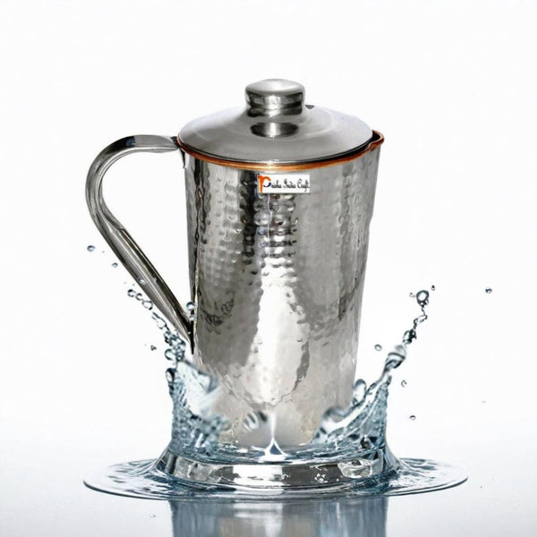 Prisha India Craft Steel Copper Jug Pitcher, Dimple Design, Capacity (1600 ML)