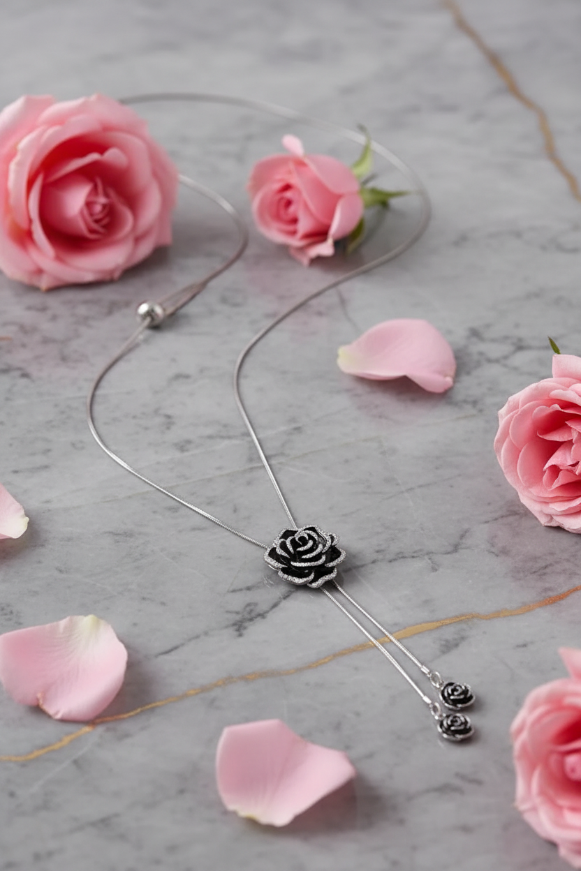 Adjustable Rose Pendant Necklace for Girls & Women SUPER
