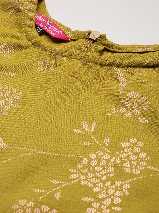 Bollywood Vogue Ready To Wear Olive Green Rayon Print Dress