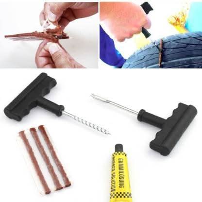Puncture Repair Kit Tubeless Tyre Full Set With Nose Pliers Rubber Cement And Extra Strips For Cars Bikes HP DD