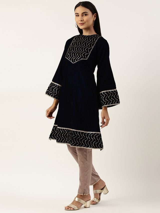 Bollywood Vogue Ready To Wear Blue Velvet Embroidered Straight Pant Suit