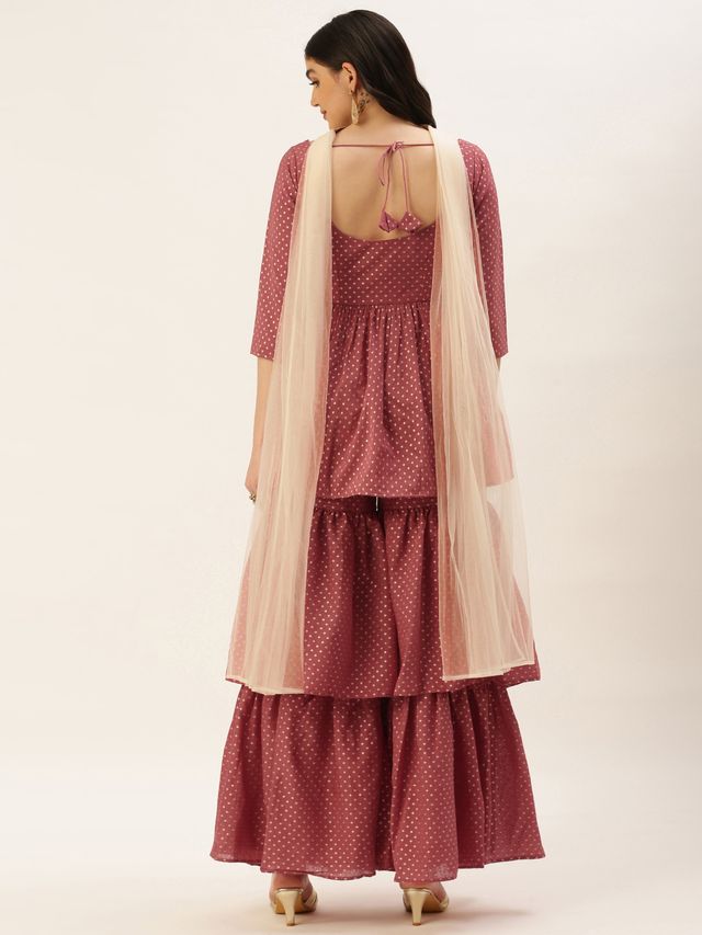 Bollywood Vogue Ready To Wear Maroon Nylon Jacquard Gharara Set