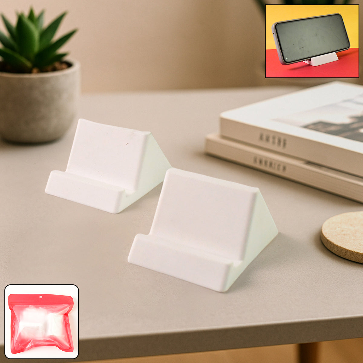 Compact Plastic Mobile Phone Holder Stand (2 Pc Mix Color)