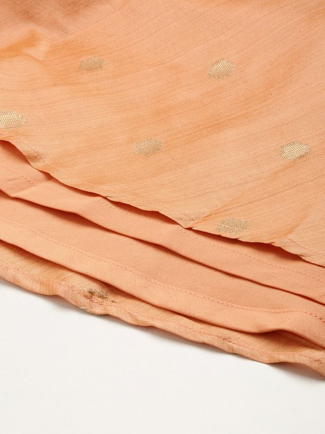 Bollywood Vogue Ready To Wear Peach Art Silk Jacquard Pleated Yoke Gown