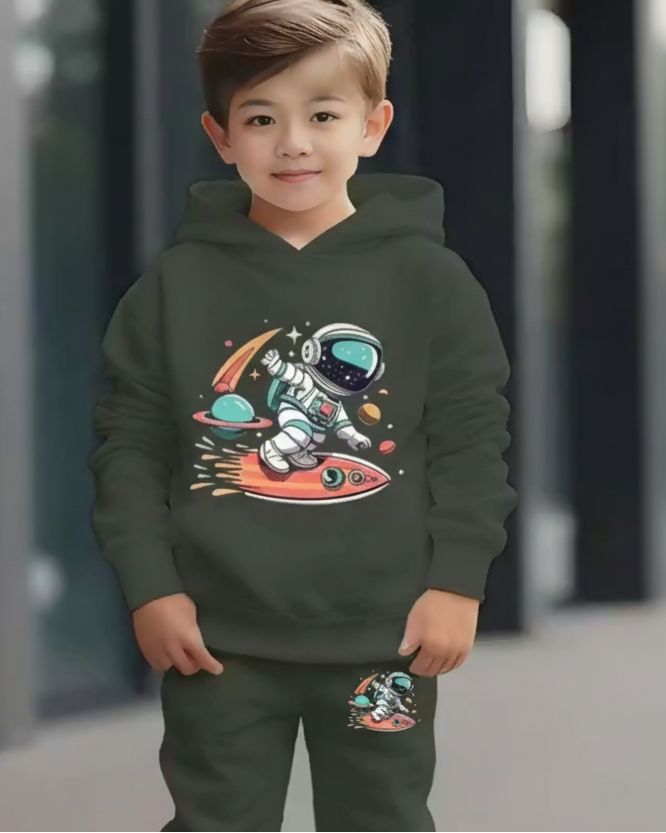 Kids Astronaut Print Hoodie & Jogger Set Luck Fashion