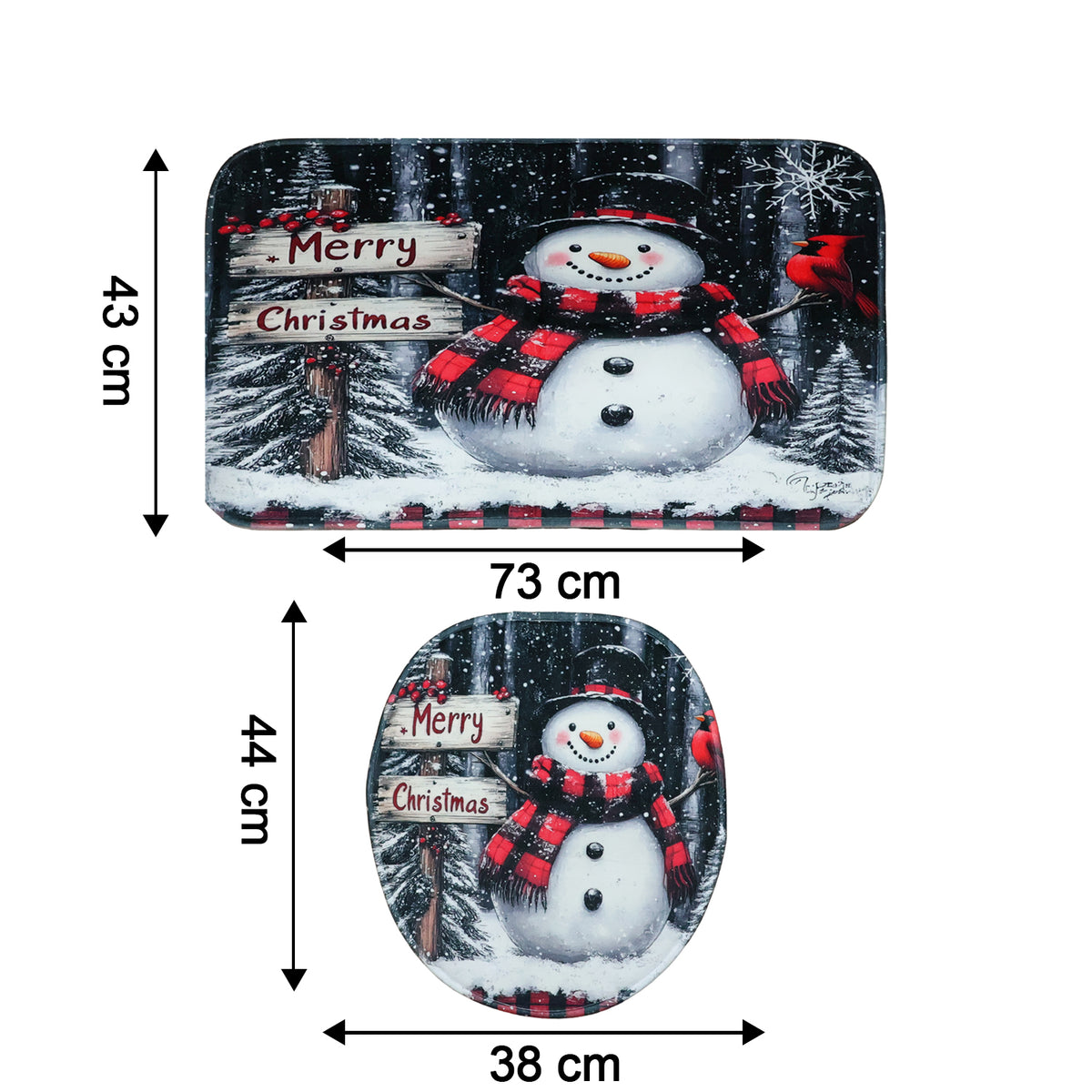 3 in1 Christmas-Themed 3-Piece Bathroom Mat Set – Snowman Print with Soft Microfiber with Anti-Skid Backing- (1 Set)