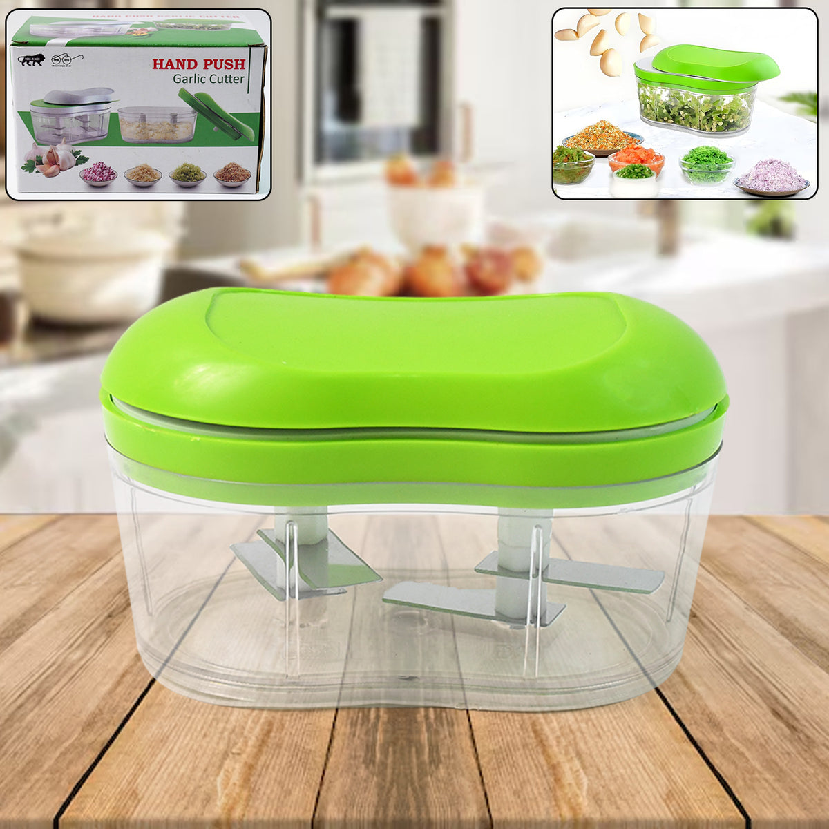 Manual Hand Push Garlic Cutter & Vegetable Chopper for Multi-Blade Mini Food Chopper with Transparent Container (1 Pc)
