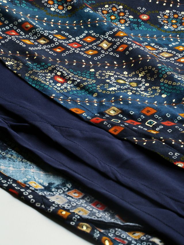 Bollywood Vogue Ready To Wear Dark Blue Printed Angarkha Gown