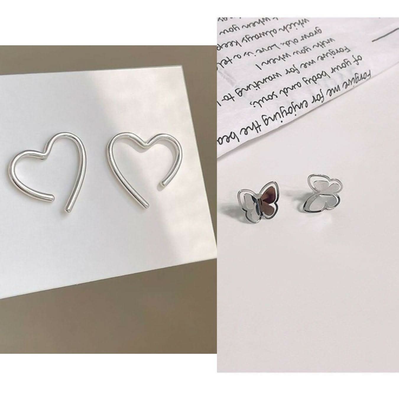 Romantic & Playful Earrings Set Heart and Butterfly Design pinapes