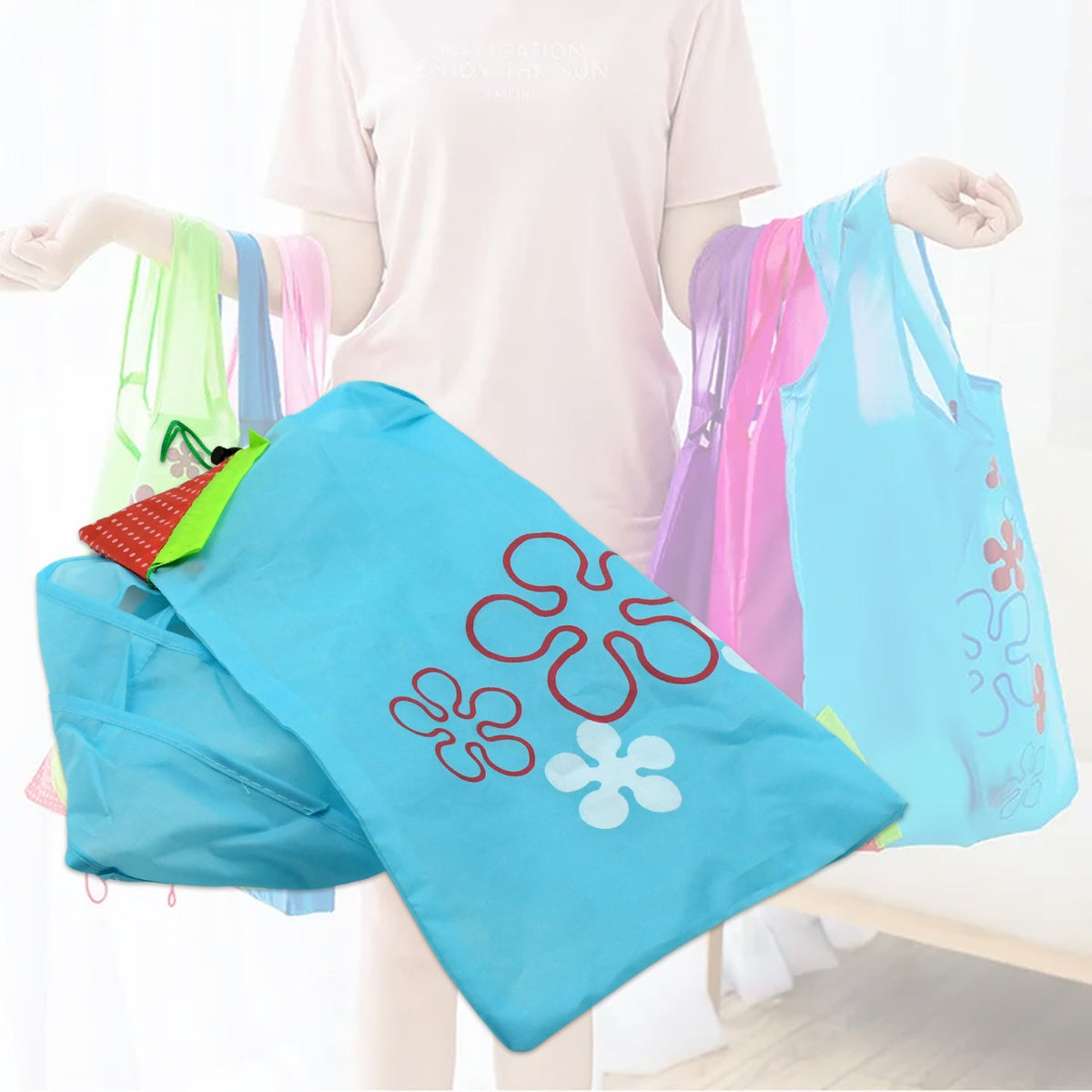 Reusable Grocery Bags With Handles & Washable Reusable Shopping Bags Foldable HP DD