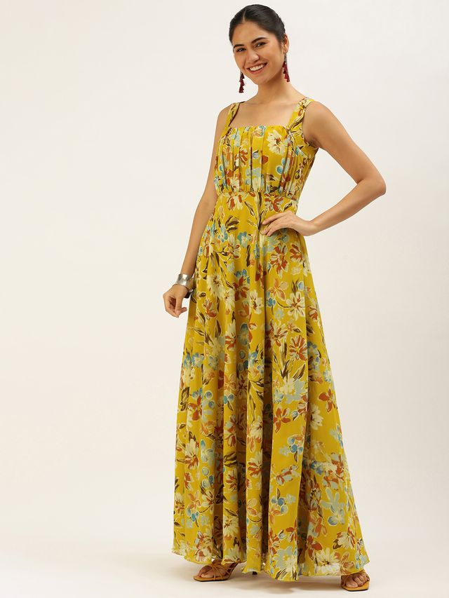 Bollywood Vogue Ready To Wear Green Digital Print Georgette Gown
