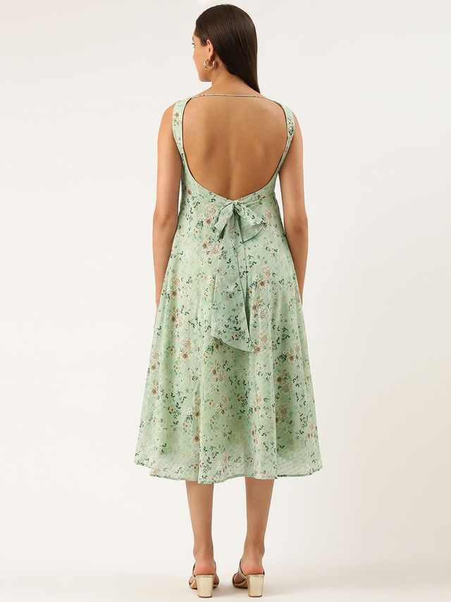 Bollywood Vogue Ready To Wear Digital Printed Green Muslin Maxi Dress