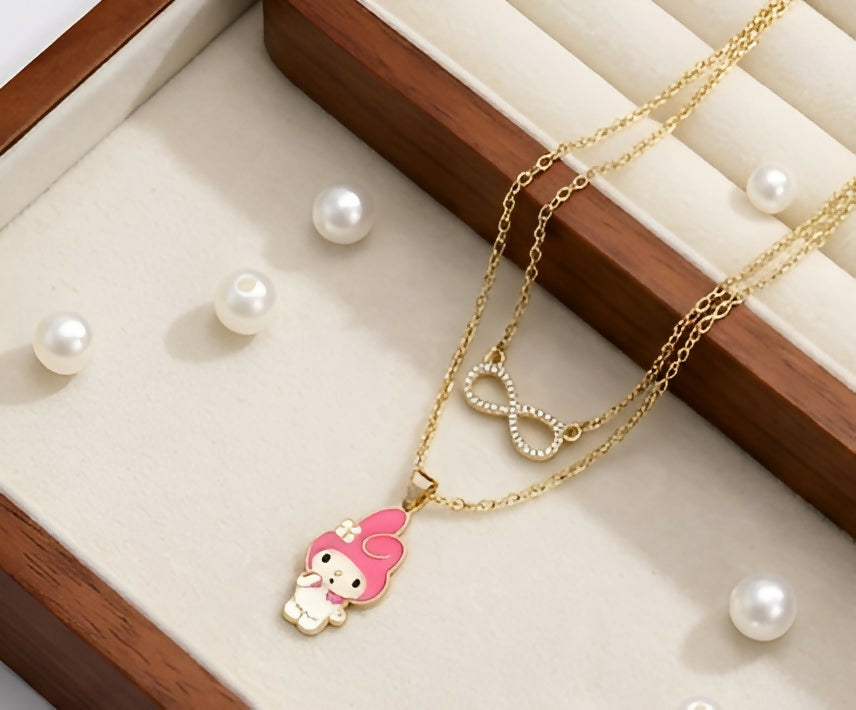 Charming 2-Piece Gold Layered Necklace Set with Infinity & Cute Pendant