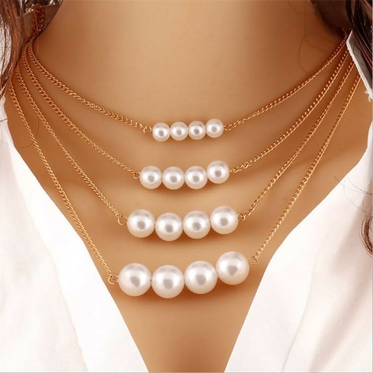 Golden Glamour & Pearls: 5 Layer Zeus Chain Necklace Set of 2 Elegant Jewelry Set for Women pinapes