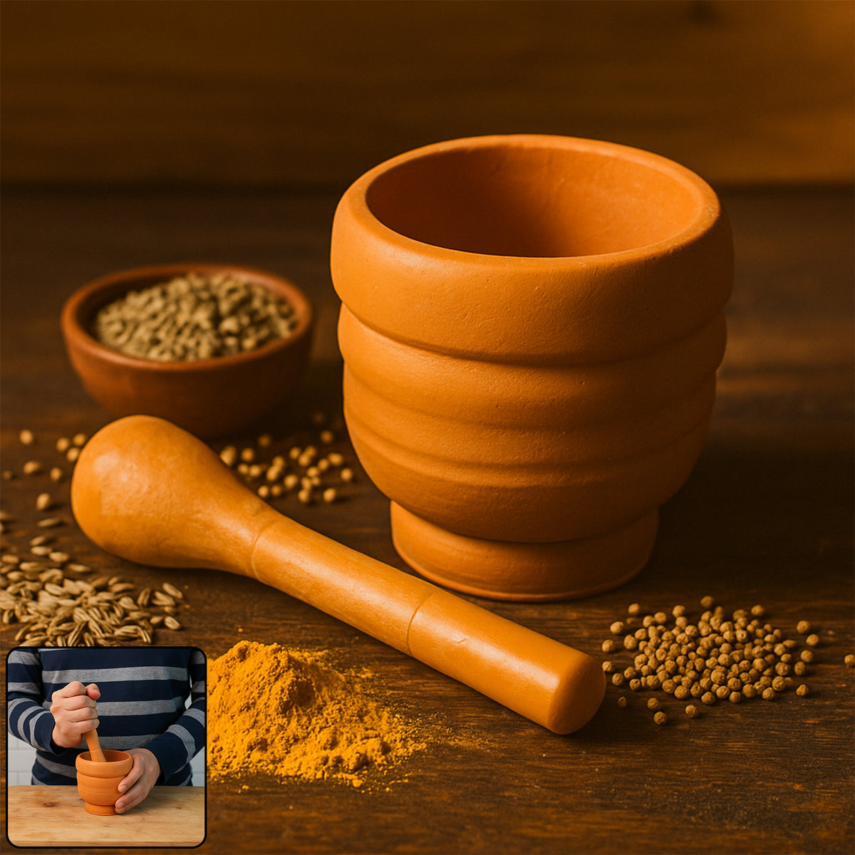 Unbreakable Plastic Mortar & Pestle Set – BPA-Free Kitchen Crusher/Okhli for Spices, Herbs, Garlic & Chutneys- (Set)