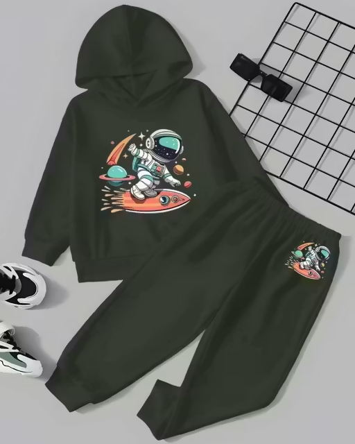 Kids Astronaut Print Hoodie & Jogger Set Luck Fashion