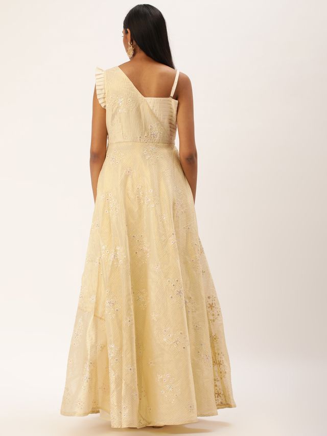 Bollywood Vogue Ready To Wear Cream Art Silk Embroidered Gown