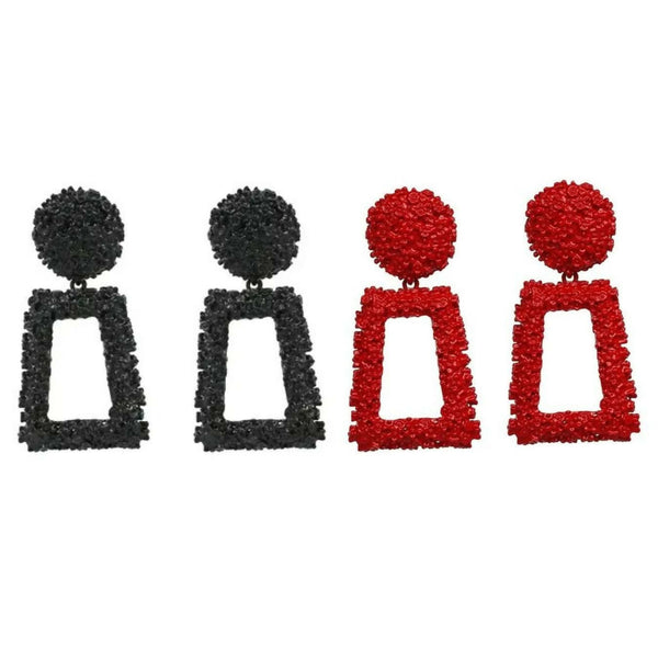 Black & Red Geometric Textured Drop Earrings Combo Set of 2 Bold & Trendy Fashion Jewelry pinapes