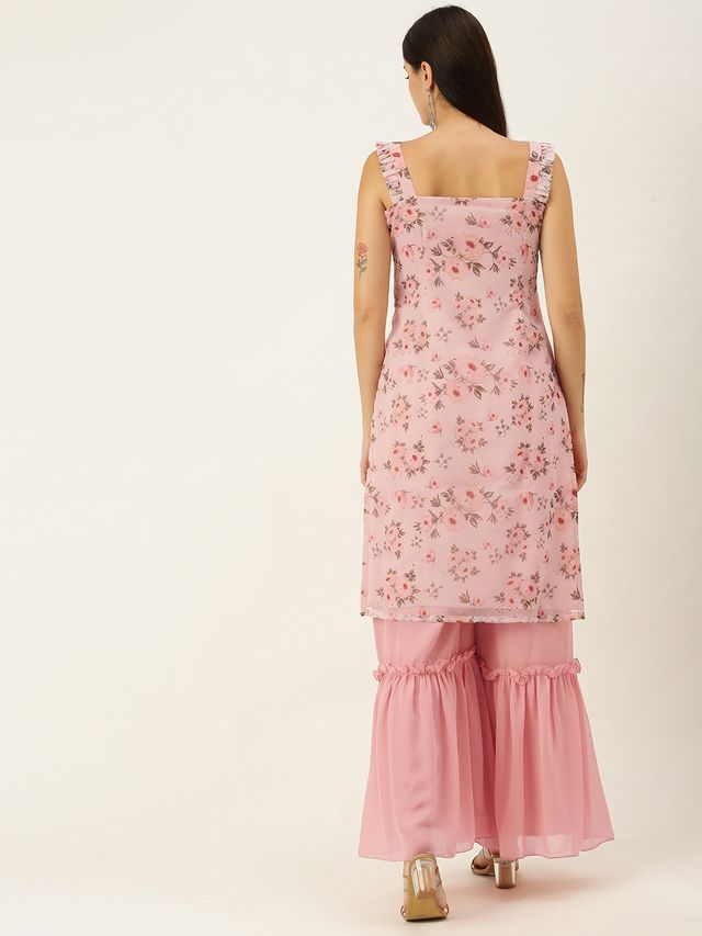 Bollywood Vogue Ready To Wear Pink Digital Printed Organza Kurta Set