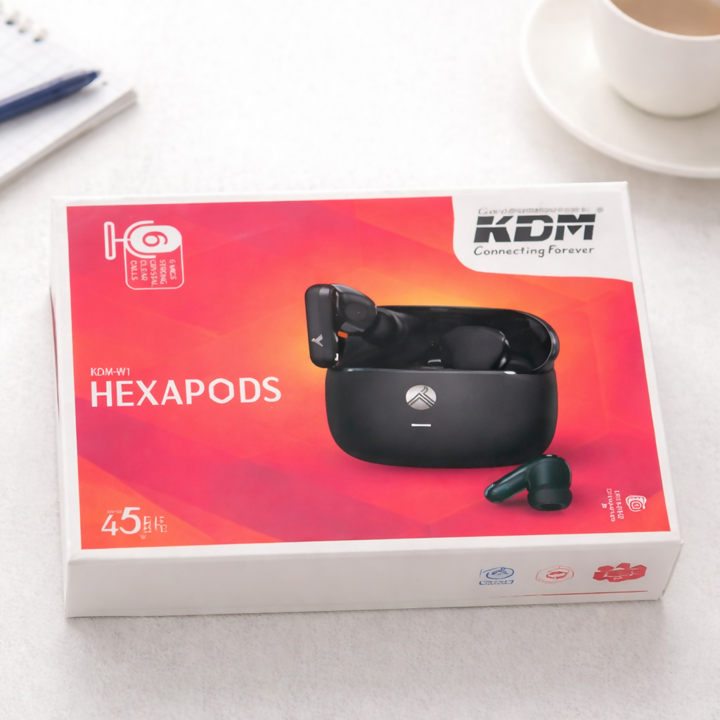 KDM W1 HexaPods Bluetooth 5.4 Wireless Earbuds, 45H Total Playtime, 7H Single Charge, Transparency Mode, 6-Mic ENC, Type-C Fast Charging (90 Min), Voice Assistant, multi colour Dreams Gadgets