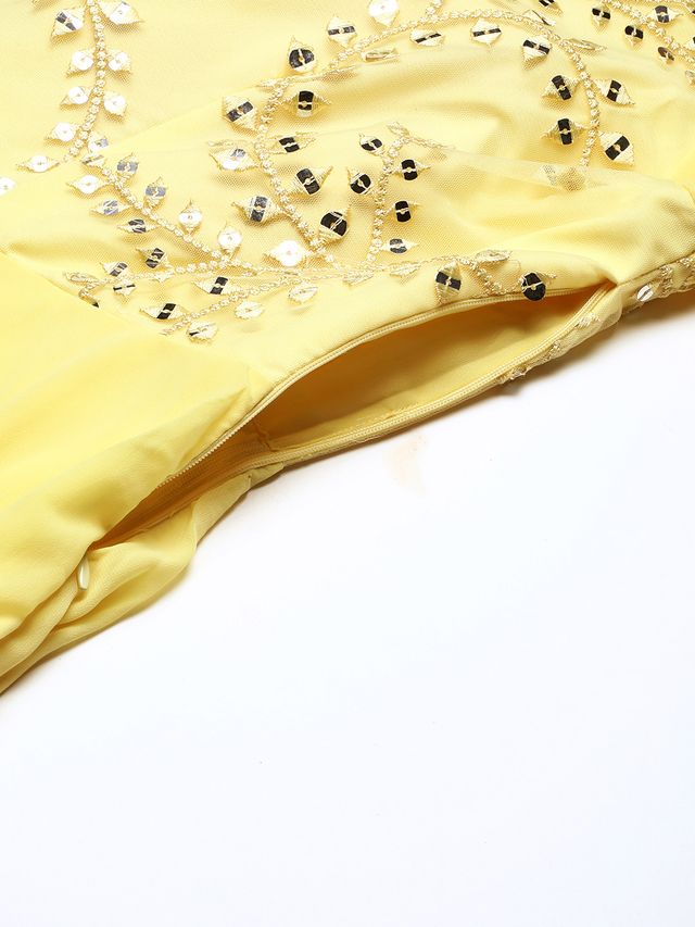 Bollywood Vogue Ready To Wear Yellow Net Embroidered Indowestern Set