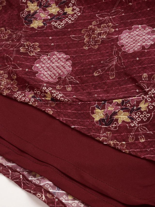 Bollywood Vogue Ready To Wear Wine Georgette Printed Cape Lehenga Set