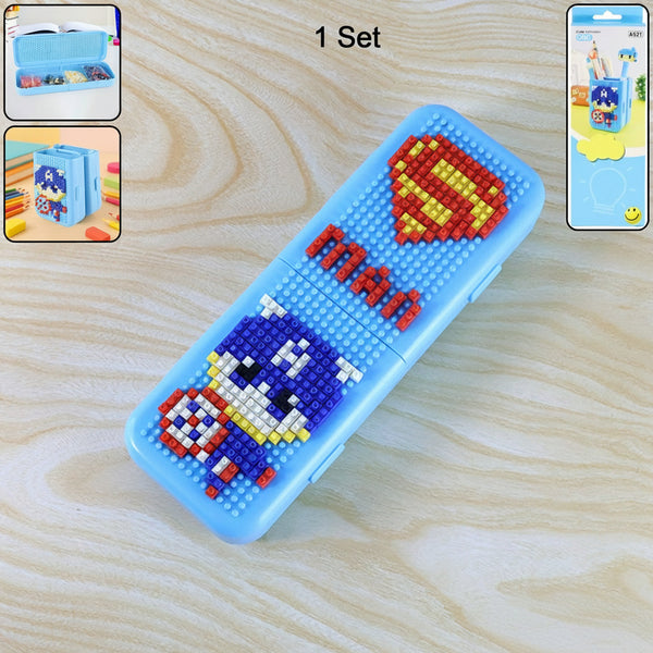 DIY Pixel Art Building Block Pencil Box for Creative Customizable Stationery Organizer Case with Block Design for Kids(1 Set)