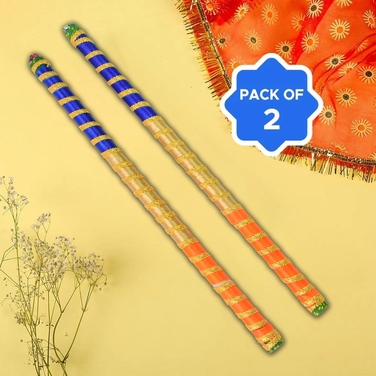 Traditional Decorative Dandiya Sticks Pair For Navratri Garba (2 Pc) HP DD