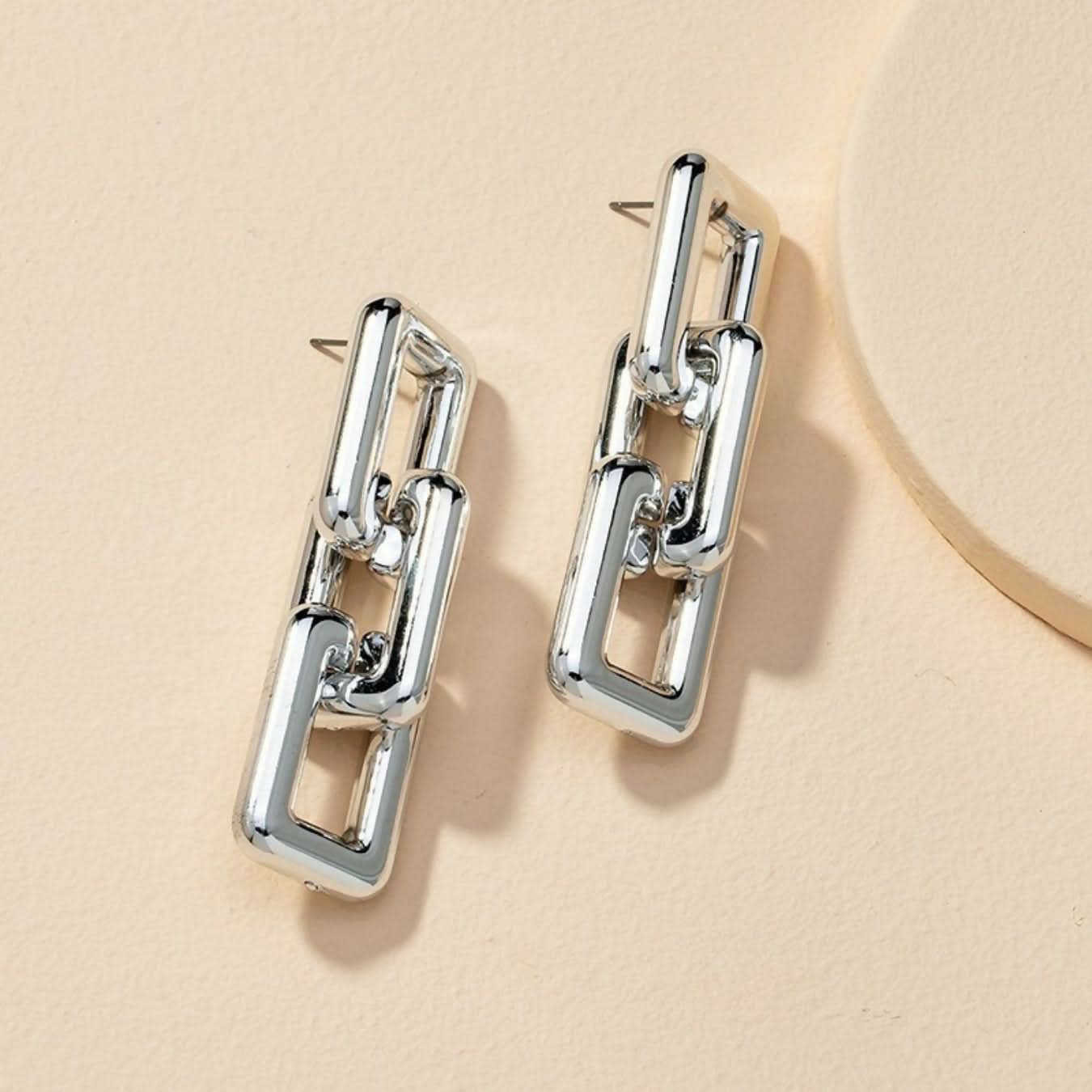 Contemporary Geometric Link Earrings Set of 2 Trendy Statement Jewelry pinapes