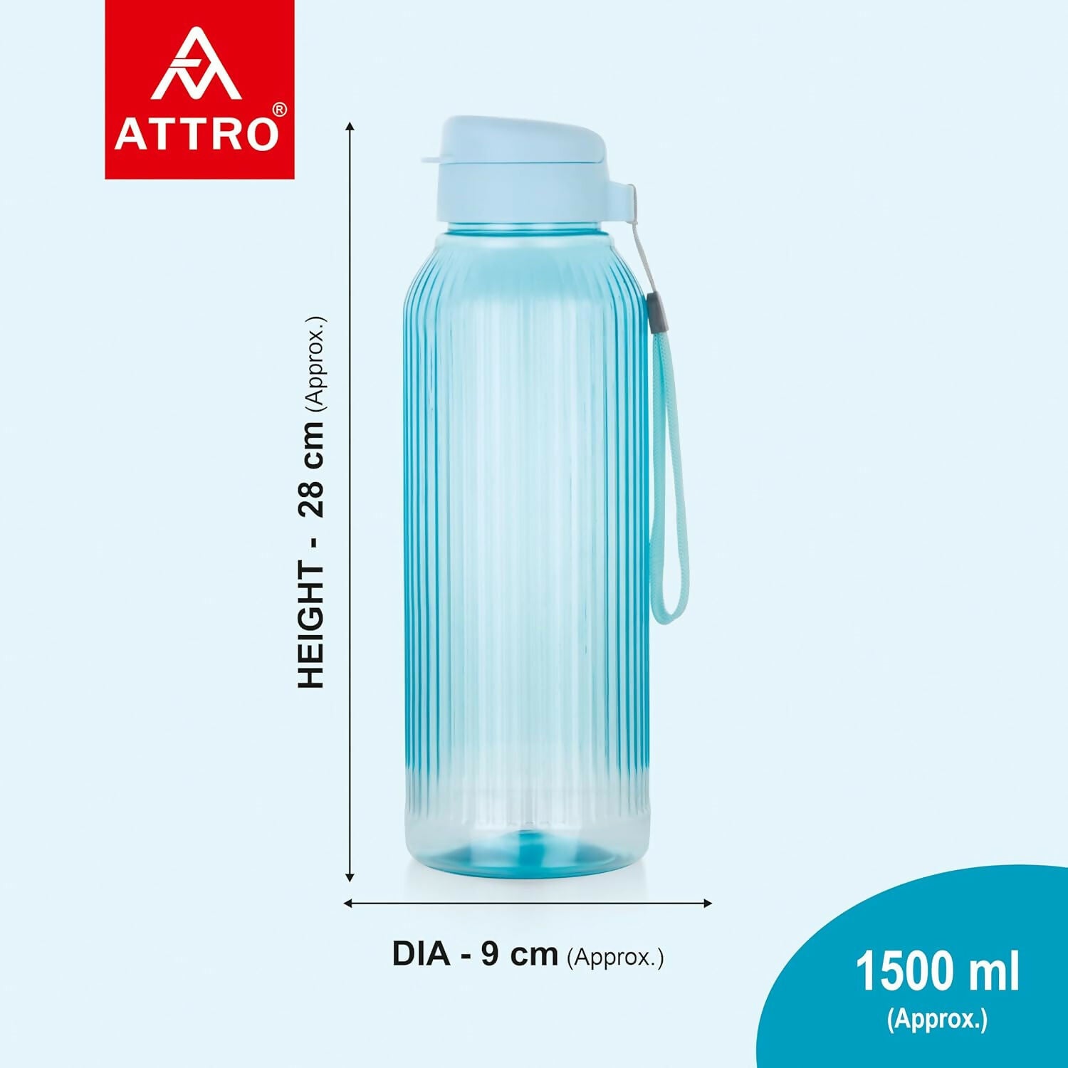 Olive Ware 1.5 L Water Bottle BPA Free Plastic with Leak Proof Flip Lid and Easy Carry Strap for Everyday Use