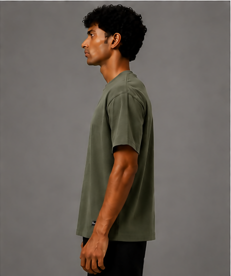 HUSTLE Men's Crew Neck Oversized T-Shirt – Muted Olive Green
