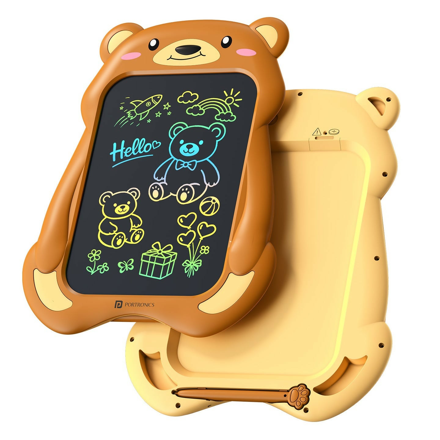 Portronics Ruffpad Teddy 8.5-Inch Multicolor LCD Writing & Drawing Tablet with One-Tap Erase, Teddy Bear Design, Eye-Safe Screen – Reusable & Eco-Friendly - Brown