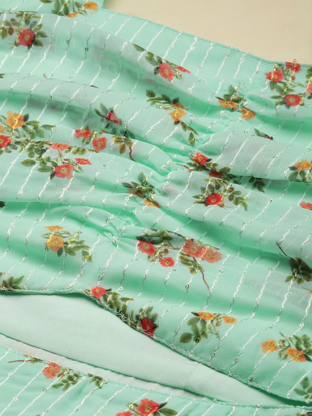 Bollywood Vogue Ready To Wear Mint Green Georgette Digital Printed Dress