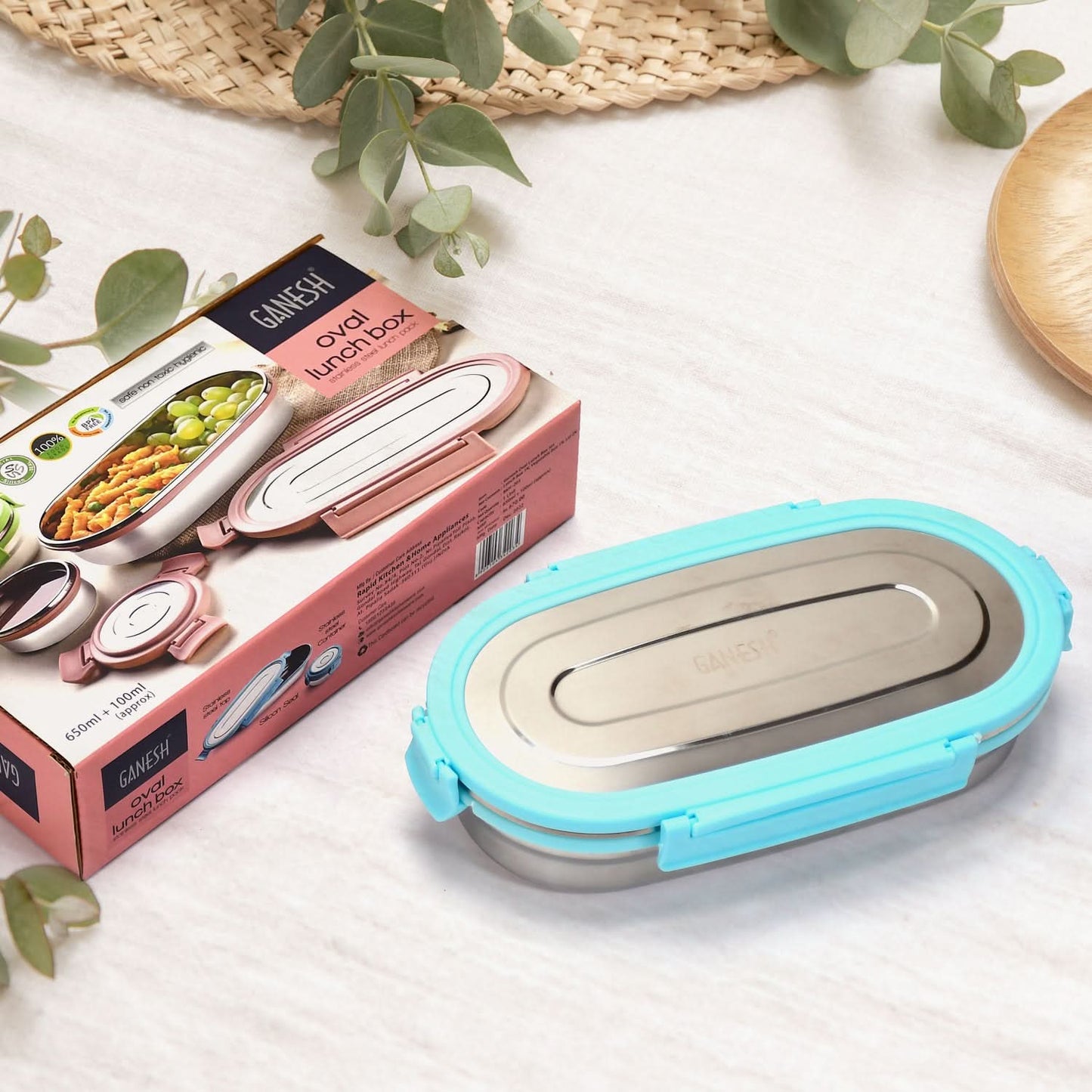 Ganesh Stainless Steel Lunch Box Set – 2-Piece Tiffin for Kids & School Use