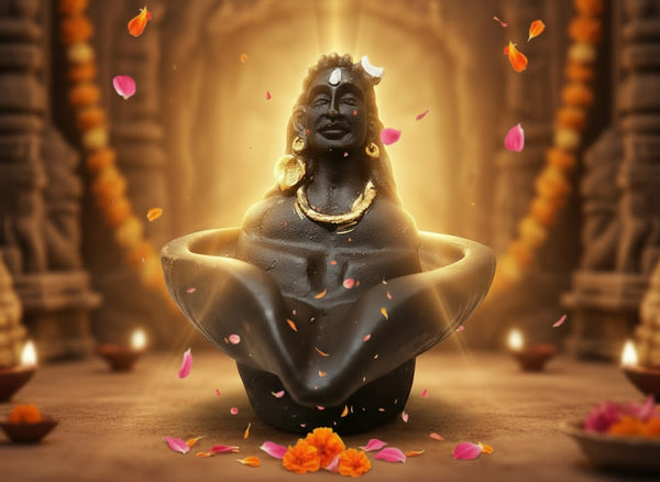 Divine Lord Shiva Black Idol with Golden Accents – Spiritual Home Decor & Pooja Item