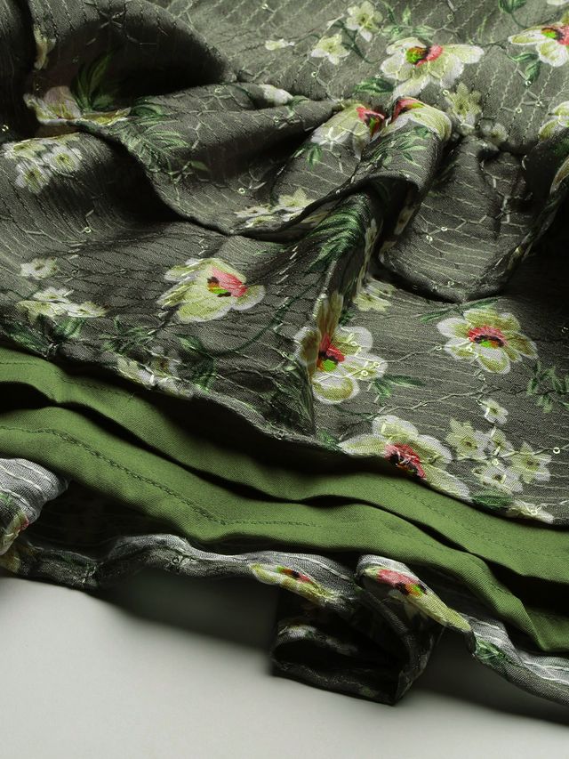 Bollywood Vogue Ready To Wear Mehndi Green Georgette Printed Dress