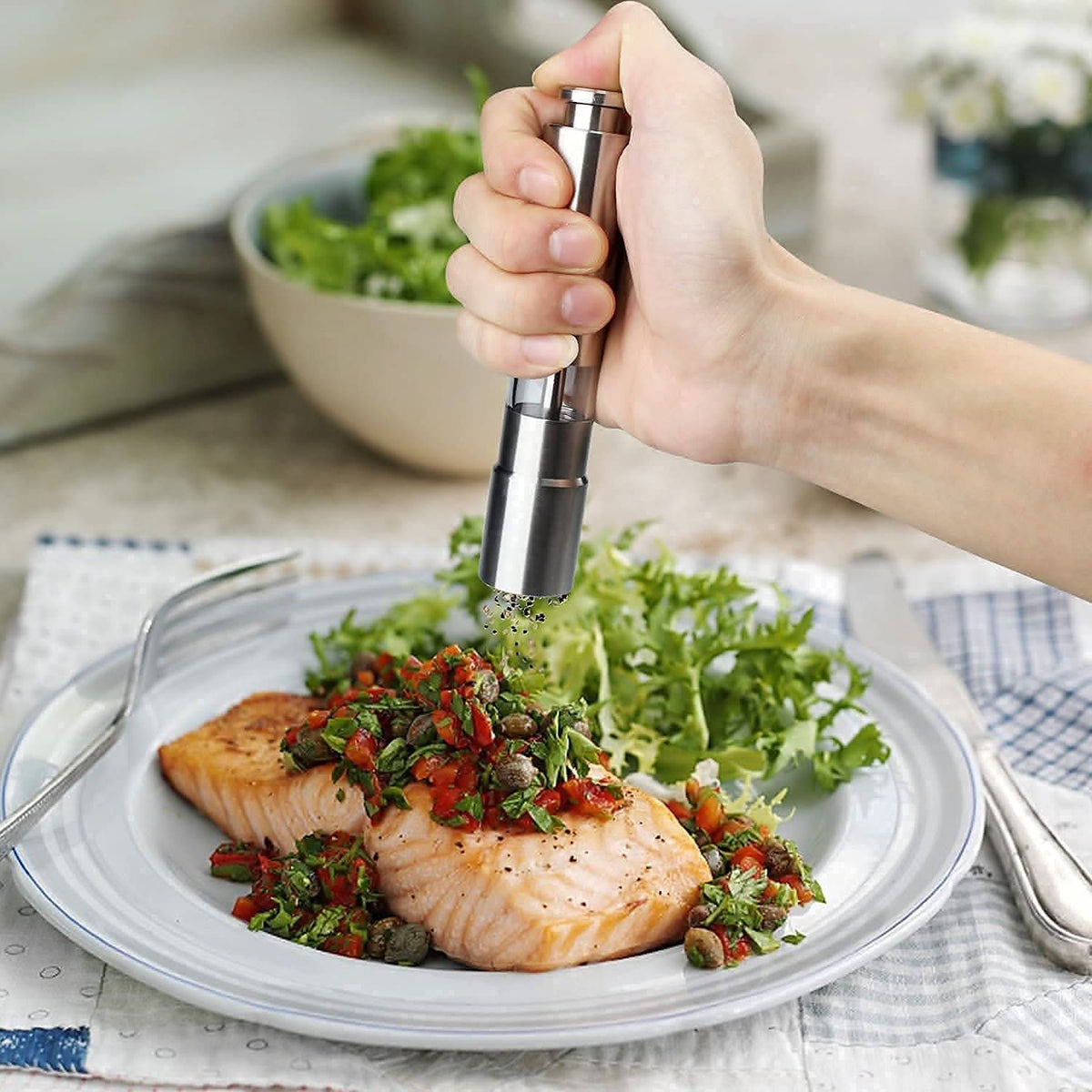 Stainless Steel Thumb Presser Salt And Pepper Grinder (1 Pc) HP DD