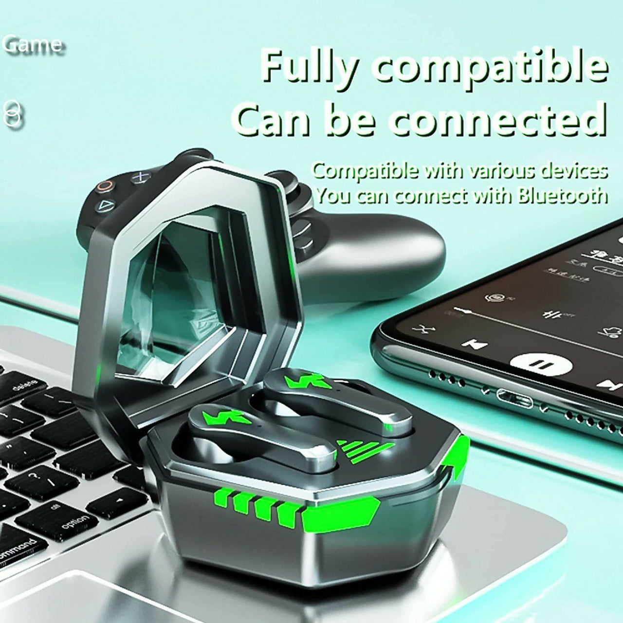 KDM Z2 SpacePods True Wireless Gaming Earbuds – Bluetooth 5.4, Up to 40 Hours Playtime, ENC, Low Latency, Type-C Fast Charging – Black