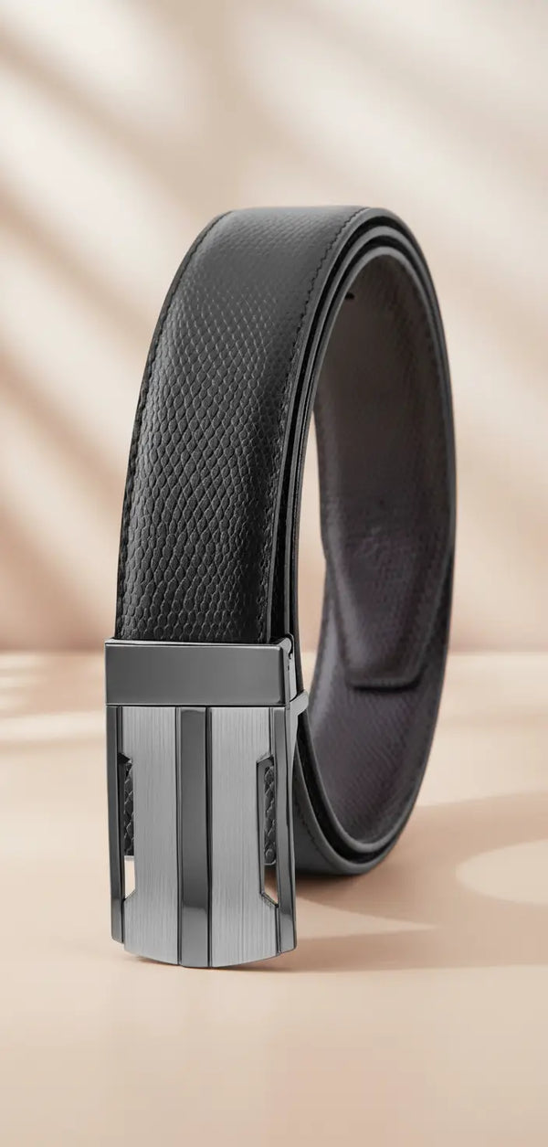 ZEVORA Men Genuine Leather Reversible Belt (Black) AVENUE OVERSEAS
