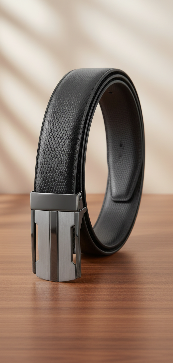 ZEVORA Men Genuine Leather Reversible Belt (Black)