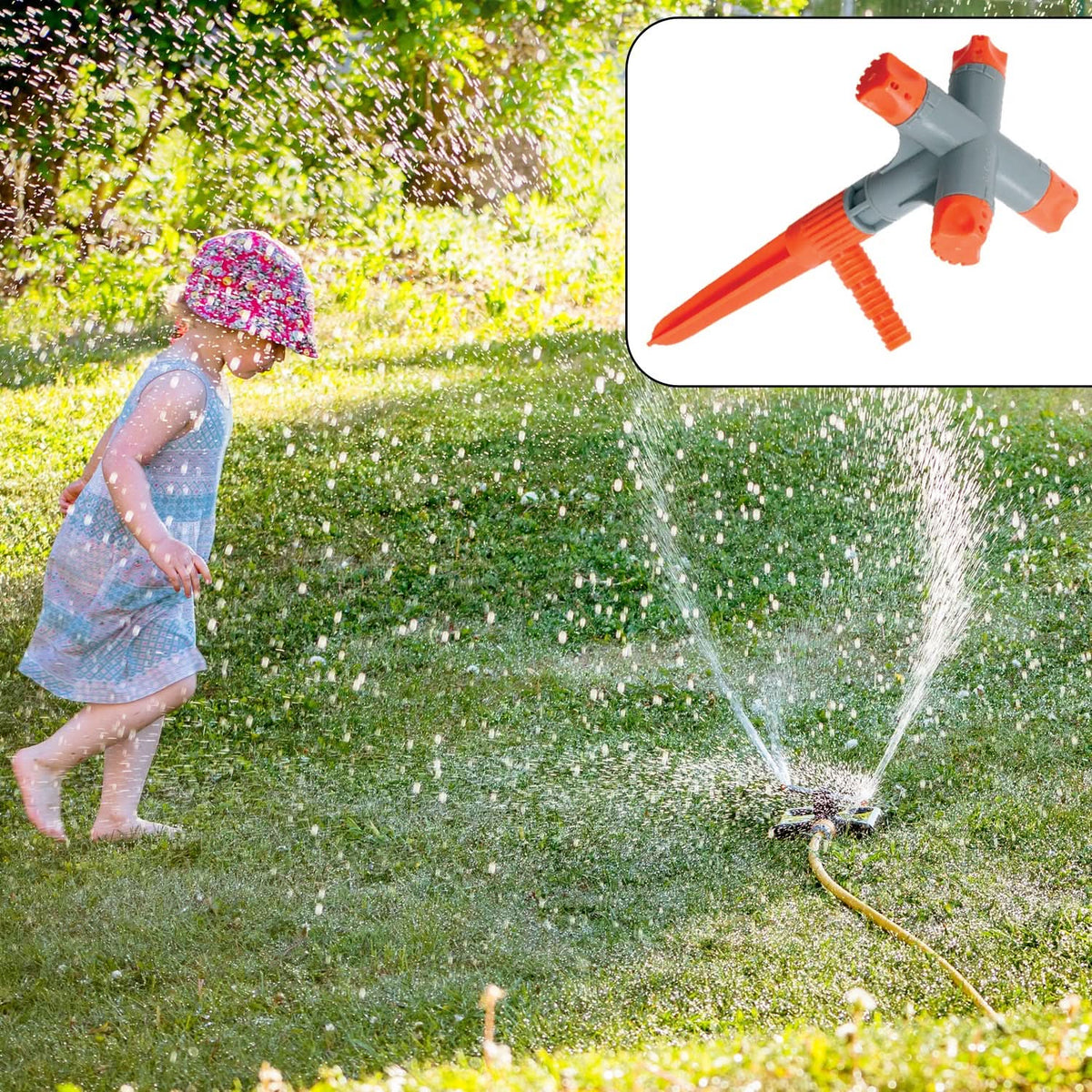 360° Rotating Garden Sprinkler Adjustable 3-Arm Lawn Water Sprayer HP DD