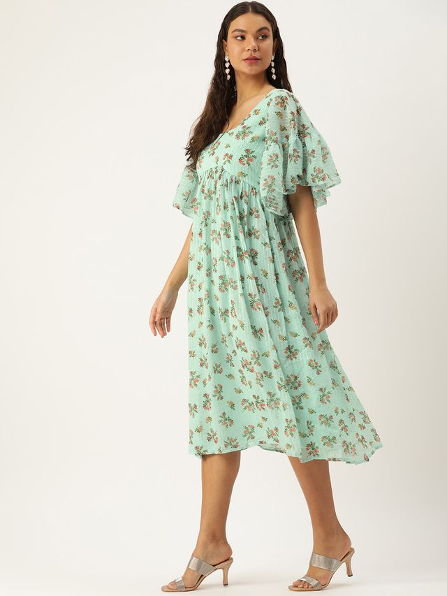 Bollywood Vogue Ready To Wear Mint Green Georgette Digital Printed Dress